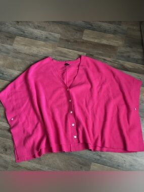 Talbots Hot Pink Button-Front Knit Poncho Sweater